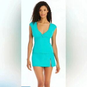BLEU ROD BEATTIE LET'S GET TWISTED CAP SLEEVE TANKINI TOP AND SKIRTED BOTTOM